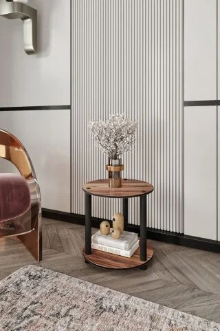 2 Katlı Dekoratif Yuvarlak Kitaplık